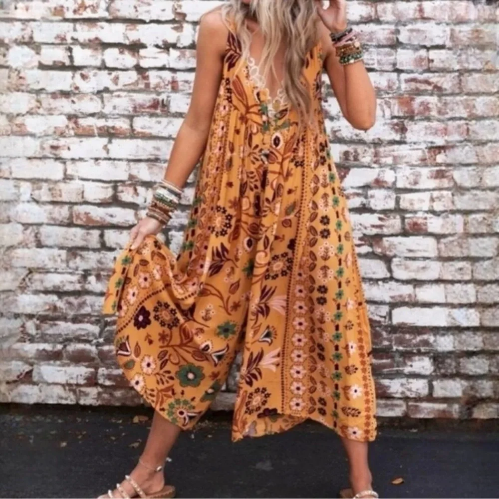 LAST ONE Boho Floral Wide Leg Jumpsuit - Picture 2 of 4